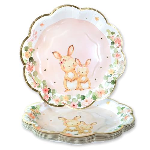 Kate Aspen Woodland Baby 7 in. Premium Decorative Paper Plates (350 GSM weight -Set of 16) | Party Supplies - Pink,28584NA