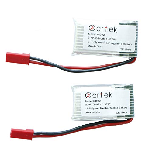 KCRTEK Lipo Battery, 2pcs 3.7V 400mah Battery with JST Plug for RC Quadcopter Holy Stone MJX X400 X400W X800 X300C Sky Viper S670 V950hd V950str HS200W and Other Quadcopter Drone