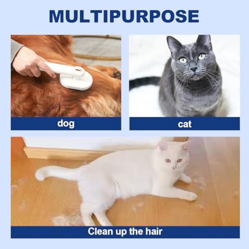 Image of Cat Brush Dog brushes with Release Button for shedding，cat brushes for indoor cats，Skin Friendly Grooming Tool for Dogs,Deshedding and Hair Removal for Long and Short Haired Pets, White