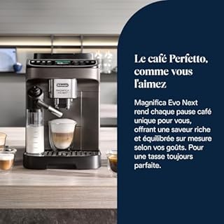 De’Longhi Magnifica Evo Next - Perfetto Machine à Café Automatique avec LatteCrema Mousseur à Lait Automatique, 13 Boissons en une Seule Touche, Écran Tactile Couleurs, Titane et Noir (ECAM312.80.TB)