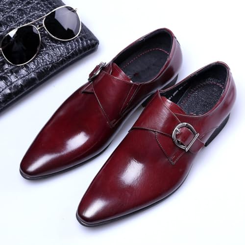 Men's Monk with Loafers, Monk Strap Shoes Men,Men's Monk Strap Dress Shoes,red and Black Dress Shoes Men,pu Leather, Black Pointed Toe Flaked Oxfords, Dress Shoes, Men's Business Casual Shoes3