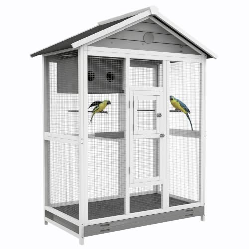 PawHut Pajarera de Madera para Aves 2 Puertas 112x68x154 cm Gris