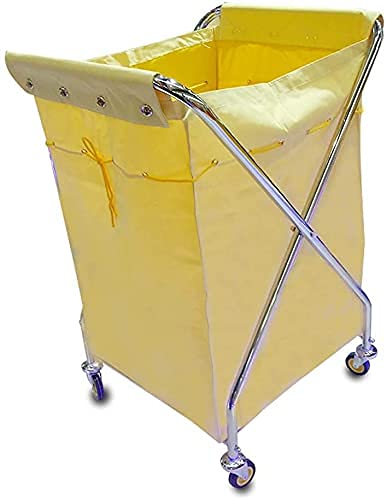 DFEDHF Movable Trolleys Folding Laundrys Sorter Cart Hotel Basket Laundry Hamper on Wheels with Removable Bags X-Type Stainless Steel Frame/Green(Yellow)