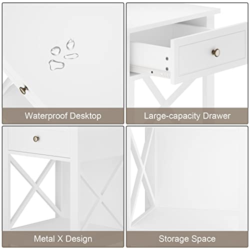 Treocho White Nightstand X-Design, Modern Bedside Table With Drawer Storage Shelf, End Side Table For Bedroom #TOP3