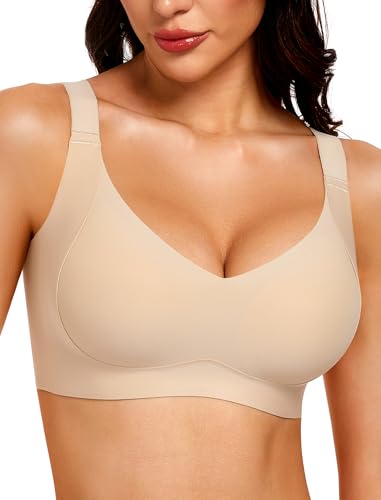 Vinfact Jelly Wireless Bras for Women No Underwire Supportive Bralettes for Women Comfort Everyday T Shirt Bra-Beige,L
