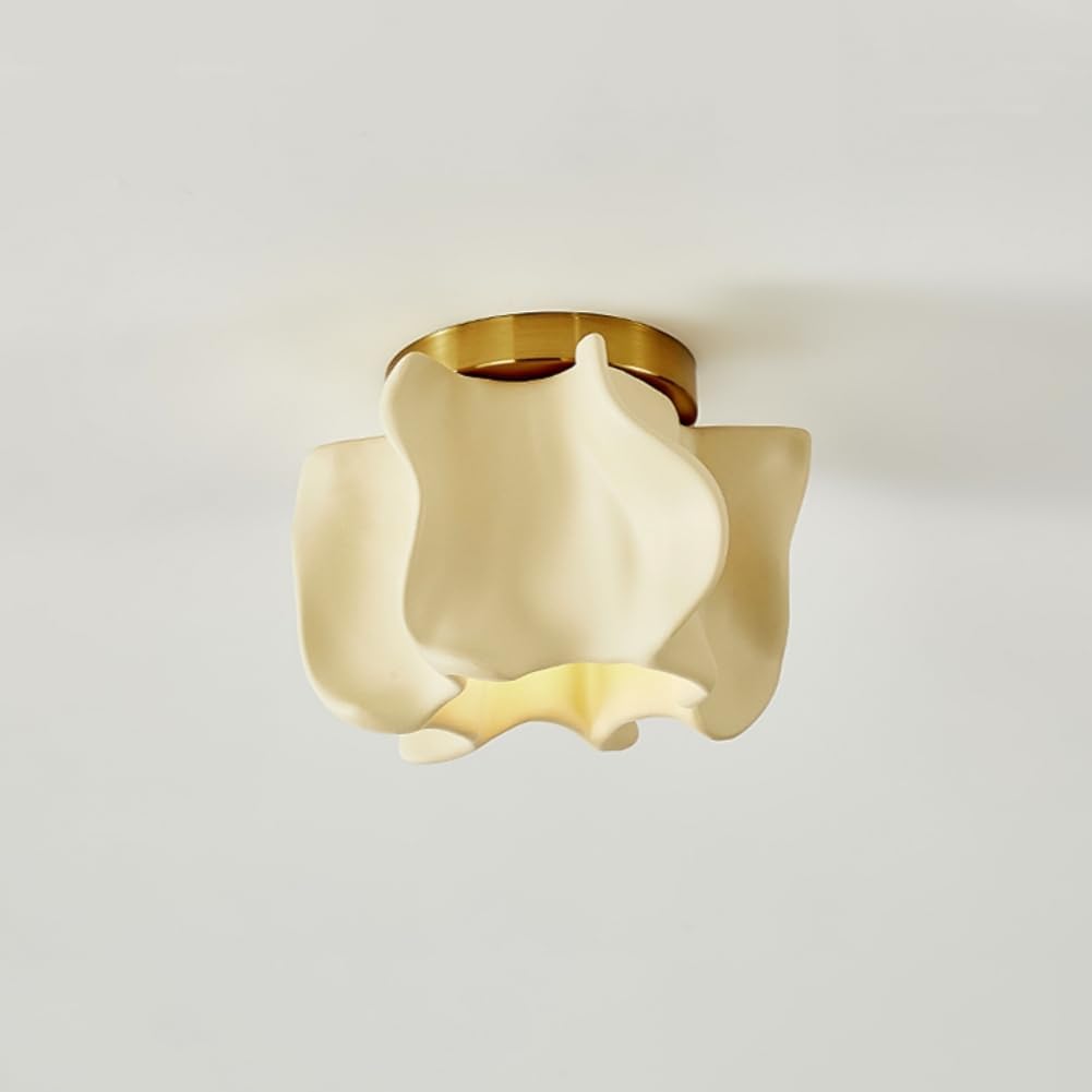 Nordic Resin Ceiling Light Mid Century Semi Flush Mount Ceiling Lamp Cream Yellow Mini Ceiling Lighting for Hallway Entryway Corridor Close to Ceiling Fixture