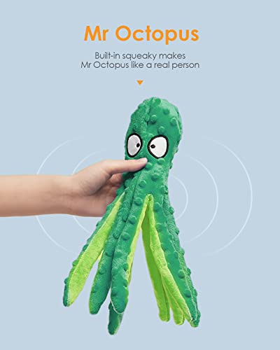 HGB Squeaky Dog Toys, Octopus No Stuffing Crinkle Plush Dog Chew Toys for Puppy Teething, Pet Training and Entertaining, Durable Interactive Dog Toys for Puppies, Small, Medium, and Large Dogs, 2 Pack