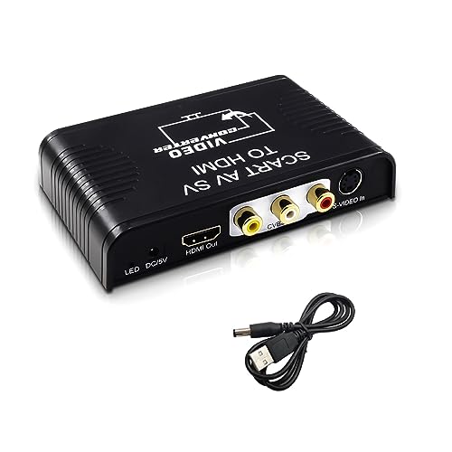NATEFEMIN Convertisseur Svideo RCA vers HDMI DC 5 V/1 A, commutateur AV vers HDMI Vidéo Audio Convertisseur Adaptateur pour VCR Caméra DVD Accessoires