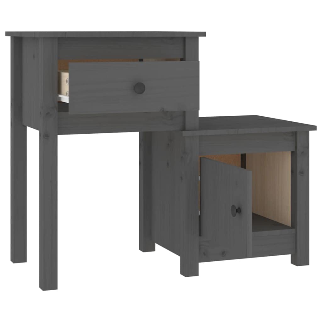 Comodino Grigio 79,5x38x65,5 cm in Legno Massello di Pino Tavolo Notte Moderno con Cassetto Design Elegante per Camera da Letto Soggiorno Arredamento Rustico Resistente