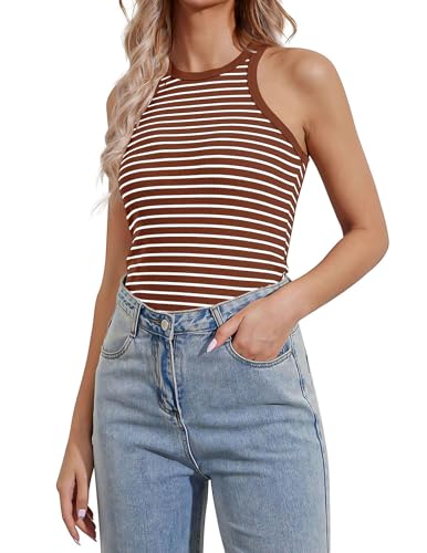 Striped Tank Top for Women Ribbed Colorblock Tanks Racerback Slev...
