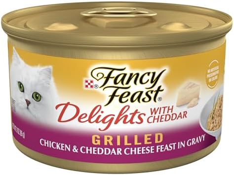 Purina Fancy Feast Delights With Cheddar Grilled Chicken and Cheddar Cheese Feast in Wet Cat Food Gravy Cat Food – (Pack of 24) 3 oz. Cans