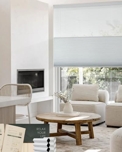 Yoolax Smart Top Down Bottom Up Cellular Shades Compatible with Alexa Google Motorized Cordless Honeycomb Blinds for Indoor Windows Custom Size TDBU Shades, Multicolor Fabric Sample