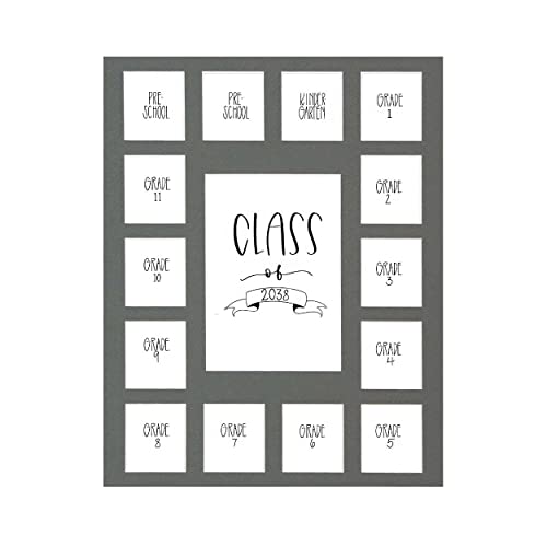 Image of Rustic Red Door Co. RRD Class of 2038 Photo Mat (11 inch x 14 inch) - Collage Frame for School Pictures Pre-K to 12 - Grey Mat for 15 Photos (No Frame)