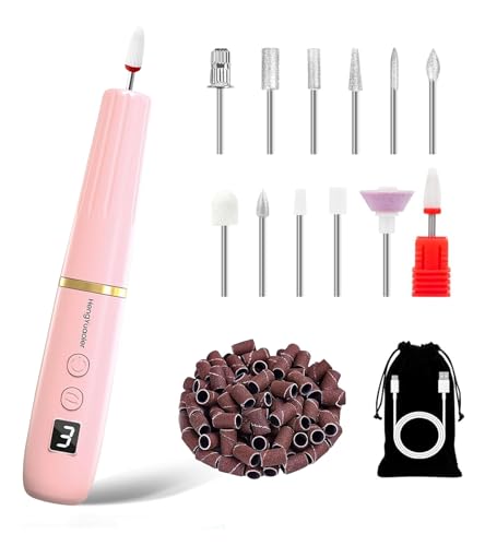 HengYuaoler Fresa para uñas profesional con pantalla LCD e LED inteligente, 20000 rpm, lima eléctrica para uñas, 5 velocidades ajustables, 11 en 1 kit de manicura y pedicura (rosa)
