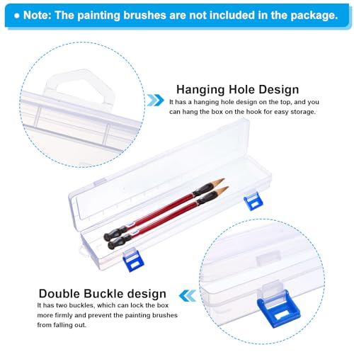 Image of PATIKIL 13x2.8x1.4 Paint Brushes Storage Box, Plastic Long Paintbrushes Case Holder Container with Buckle for Oil Watercolor Painting Pencil, Clear