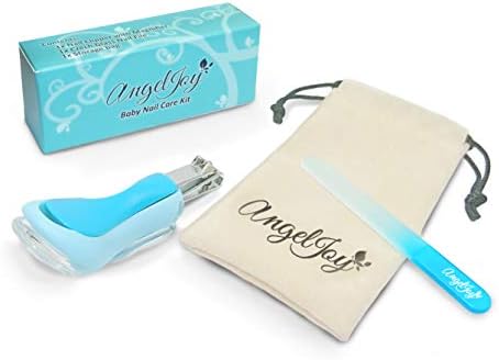 AngelJoy Safe Baby Nail Clipper Set- Nail File with 4X Magnifier, Glass, Crystal, Washable Nail File, and A Elegant Pouch. Complete Travel Kits for All Toddler, Babies and Adult. Perfect Gift Set