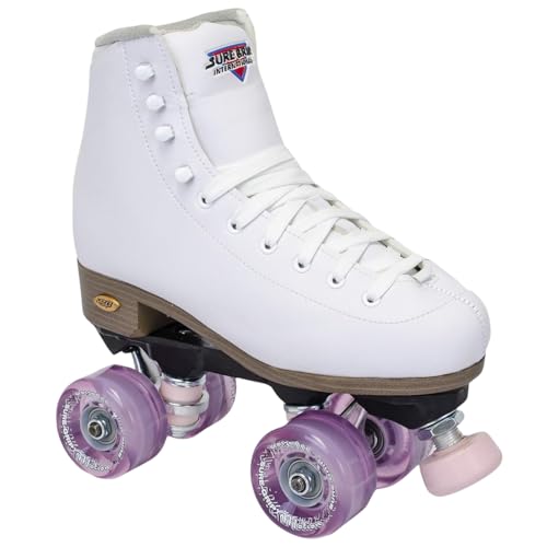 Sure-Grip Fame White Outdoor Unisex Roller Skates with Pink Motion Wheels