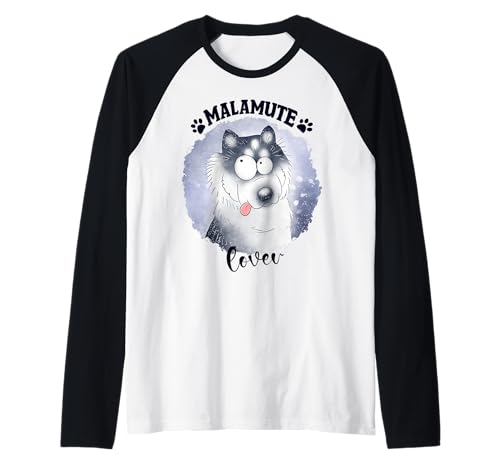 Malamute Dog Mom Dad Kawaii Dog Doodle Alaska Malamute Dog Camiseta Manga Raglan