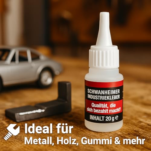 SCHWANHEIMER Industriekleber Nr. 100 – 20 g – Verbindet mit- und untereinander dauerhaft Materialien (wie METALL, Holz, Gummi, Stein etc.) – Kann auch im MODELLBAU eingesetzt werden – C345576