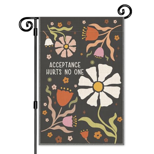 JMYROG Acceptance Hurts No One Fall Garden Flag, Floral Kindness Yard Sign