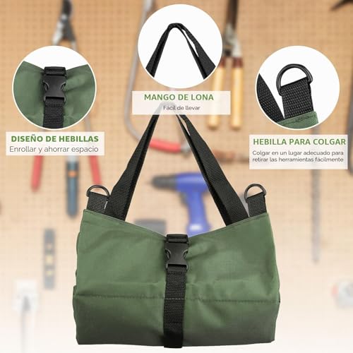 Miniatura 2 de Sinand Bolsa Herramientas, Bolsa De Lona Para Llaves Inglesas, Caja De Herramientas Con 5 Bolsillos Con Cremallera, Ideal Para Fontaneros Y Electricistas Verde