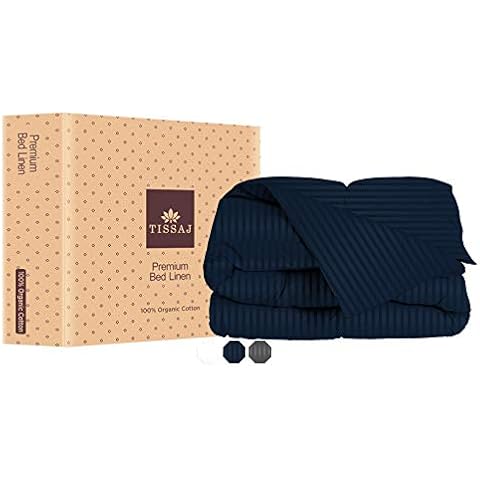 Tissaj Resort Collection – King Size Duvet Cover – 100% GOTS Certified Organic Cotton – Sateen Weave – Damask Stripes Navy Blue Color Cover