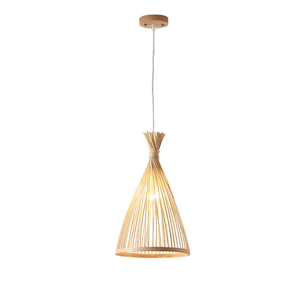 Suspension en bambou tisse E27 reglable pour eclairer une chambre sombre