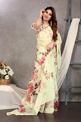 Image of MIRCHI FASHION Women Saree Organza Printed | Traditional Semi-Transparent Festive Sari with Unstitched Blouse Piece