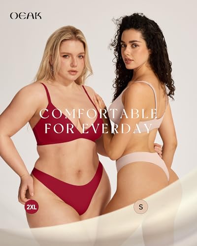 Image of OEAK Seamless Thongs for Women Invisible Thongs No Show Thong Panty Liners Tangas Comfortable Workout G-Strings Underwear Wine Red XL