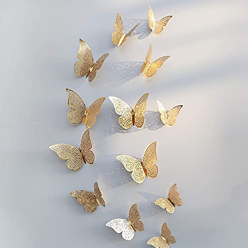 JAAMSO ROYALS Butterfly Stickers for Wall, Decoration Items, Stickers, Walls-Decor, for Wall-Decoration (Shimmer Golden, Set of 12)