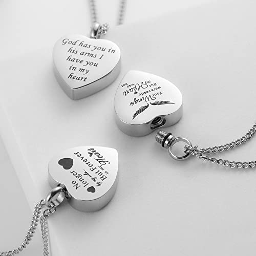 3 Pack Urn Necklace for Ashes Memorial Cremation Jewelry Ashes, Heart Silver Locket Stainless Steel Urns Pendant Keepsake with Different Words & Funnel Kit Bag4