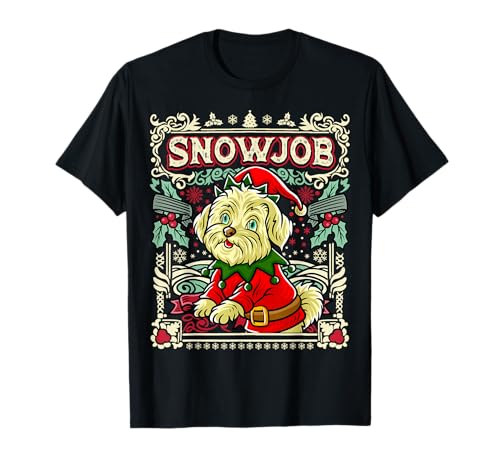 Maltese Snow Dog Natale Babbo Natale Maglietta