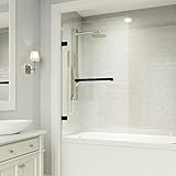 VIGO 34' W x 58' H Rialto Frameless Hinged Rectangle Tub Door with Clear Tempered Glass, Reversible Door Handle and Stainless Steel Hardware in Matte Black-VG6074MBCL3458