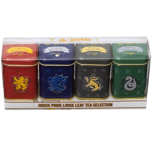 New English Teas Harry Potter Mini Tea Tins with Loose English Teas - House Crests, Gryffindor, Slytherin, Hufflepuff & Ravenclaw