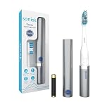 Sonisk Pulse | Battery Powered Electric Toothbrush | Portable Travel Size with Antimicrobial Sonic Technology | 1x Battery, 2X Brush Heads, 1x Travel Case Included (Metallic Silver)