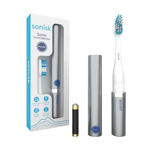 Sonisk Pulse | Brosse à dents électrique à piles | Technologie sonique | 1 batterie, 2 têtes de brosse, 1 étui de voyage inclus | 31 000 coups par minute |...