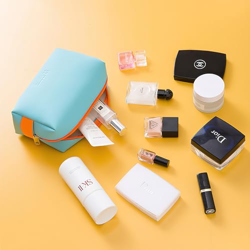 Image of Cortina Pouch for Travel Makeup Bag, Makeup Organizer Bag, Cosmetic Bag Makeup Bag for Women, Toiletry Bag for Travel Tools 16.5x7x11.5cm, Small, Light Blue | Compact travel makeup and toiletry organizer, 16.5x7x11.5cm, small size in light blue for women