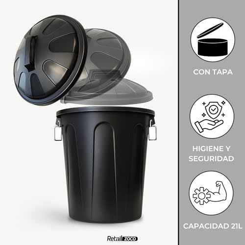 Miniatura 2 de Techzoco Cubo De Basura Con Tapa, Cubo Basura Industrial, Cubo Basura Plástico Con Asas Metálicas, Contenedor Residuos, 55 Cm Alto X 44 Cm Diámetro Superior, Capacidad 51 Litros