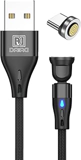 DAIAD USB充電ケーブル Type-C マグネット式 7PIN 1m データ転送対応 回転構造 LED付き ナイロン編組 (ブラック)