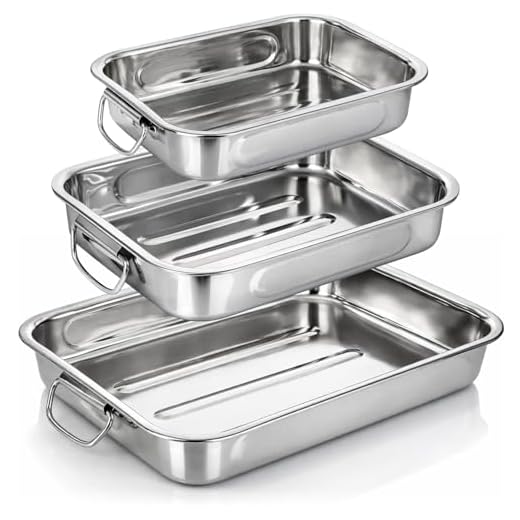 COM-FOUR® 3-delige braad- en bakpannenset - roestvrijstalen braadpan met handgrepen - roestvrijstalen braadpan voor koken en bakken - ovenschaal (zilver - 3 delen)