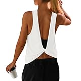UNIANKIYA Open Back Workout Tops for Women Athletic Backless Tank Tops Sleeveless Running T Shirts Yoga Going Out Gym Clothes White