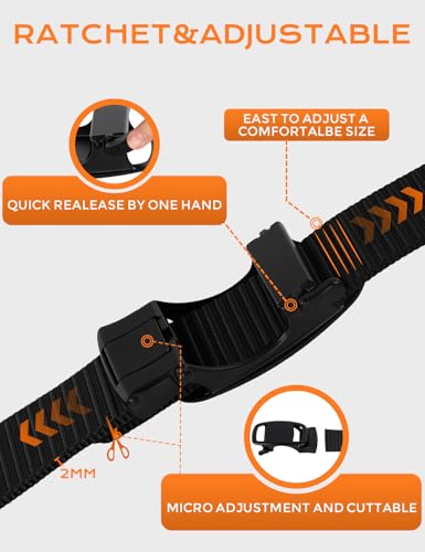 Men's Ratchet Nylon Belt,1 3/8" Mens Fashion Web Belt with Automatic Slide Quick Release Buckle, Trim to Fit3