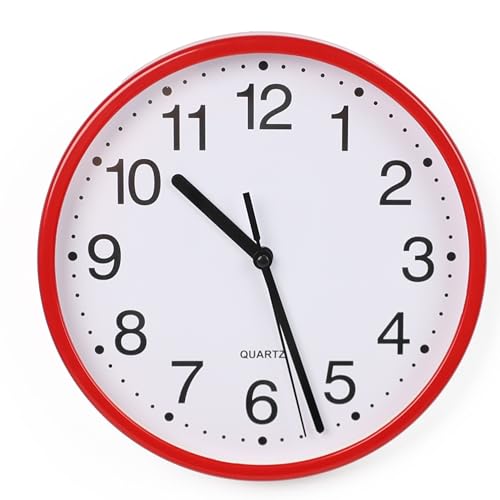 DIVCHI Wall Clock Silent & Non-ticking Modern Battery Operated Digital Quiet Sweep Office Home School Kitchen Decor Clocks (Red)