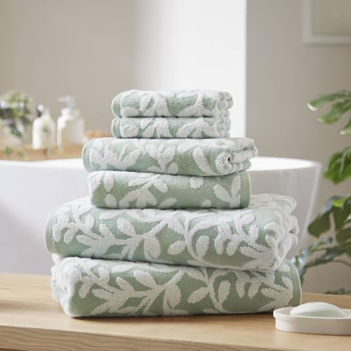 Madison Park Floral Decorative Towel Set of 6, Zero Twist Cotton Bath Towel Set with Botanical Leaf...
