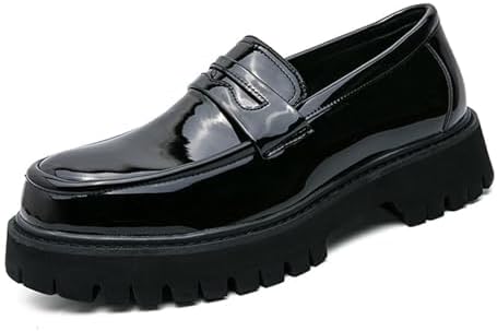 Men's Leather Platform Chunky Slip-On Penny Loafers Classic Round Toe Lug Sole Business Casual Formal Work Shoes - Image 3