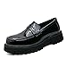 Men's Leather Platform Chunky Slip-On Penny Loafers Classic Round Toe Lug Sole Business Casual Formal Work Shoes (Bright Black,11)
