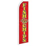 Fish & Chips Swooper Advertising Flag - Perfect for Store Fronts, Cafes, Retailers, Shops, Food Trucks, Events, Fairs, RestaurantsFlag - Perfect for Hotels, Motels, Leasing Offices, Apartments