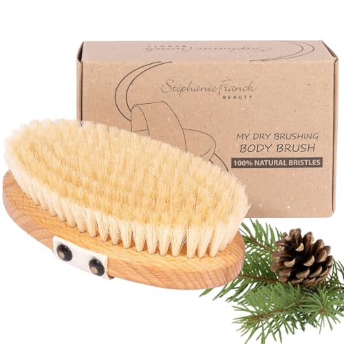 Stephanie Franck Beauty – Cepillo seco de drenaje linfático – Dry Brushing antielilitis, exfoliación natural, energía – Cerdas de Jabali suaves & Madera de Haya – Made in Germany