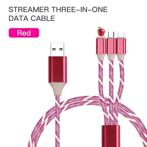 Red 3 in 1 Multi Charging Cable LED Flowing Red Light Up Charger Cable, Phone Charger Cord, Light up Charger, Micro Type-C Charging Cable, USB-C Fast USB Charger Cord for Most Smart Phone