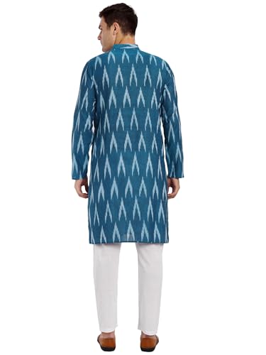 Image of SKAVIJ Men's Pure Cotton Printed Kurta Pajama Set Ikat Design Casual Ethnic Dress